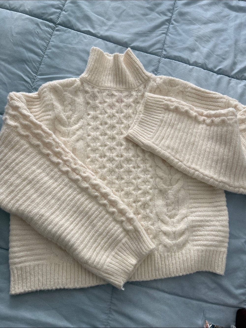 Cream Cable Knit Turtleneck Sweater